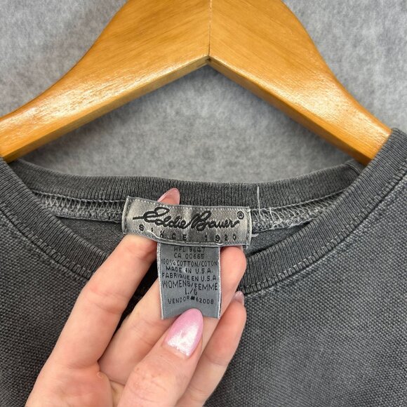 Eddie Bauer Womens Gray Cotton Crewneck Short Sleeve T-Shirt Vintage Size Large - Picture 2 of 8
